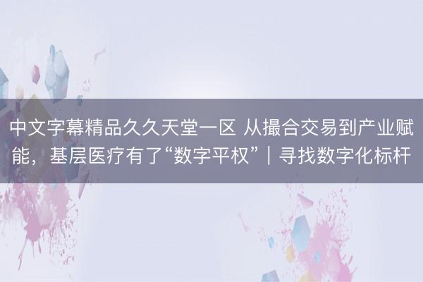 中文字幕精品久久天堂一区 从撮合交易到产业赋能，基层医疗有了“数字平权”｜寻找数字化标杆
