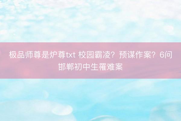 极品师尊是炉尊txt 校园霸凌？预谋作案？6问邯郸初中生罹难案