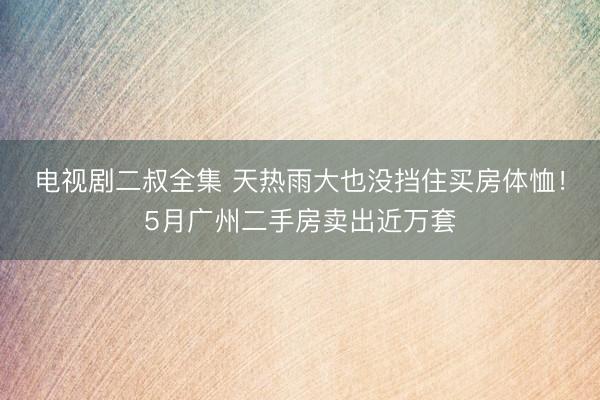 电视剧二叔全集 天热雨大也没挡住买房体恤!5月广州二手房卖出近万套